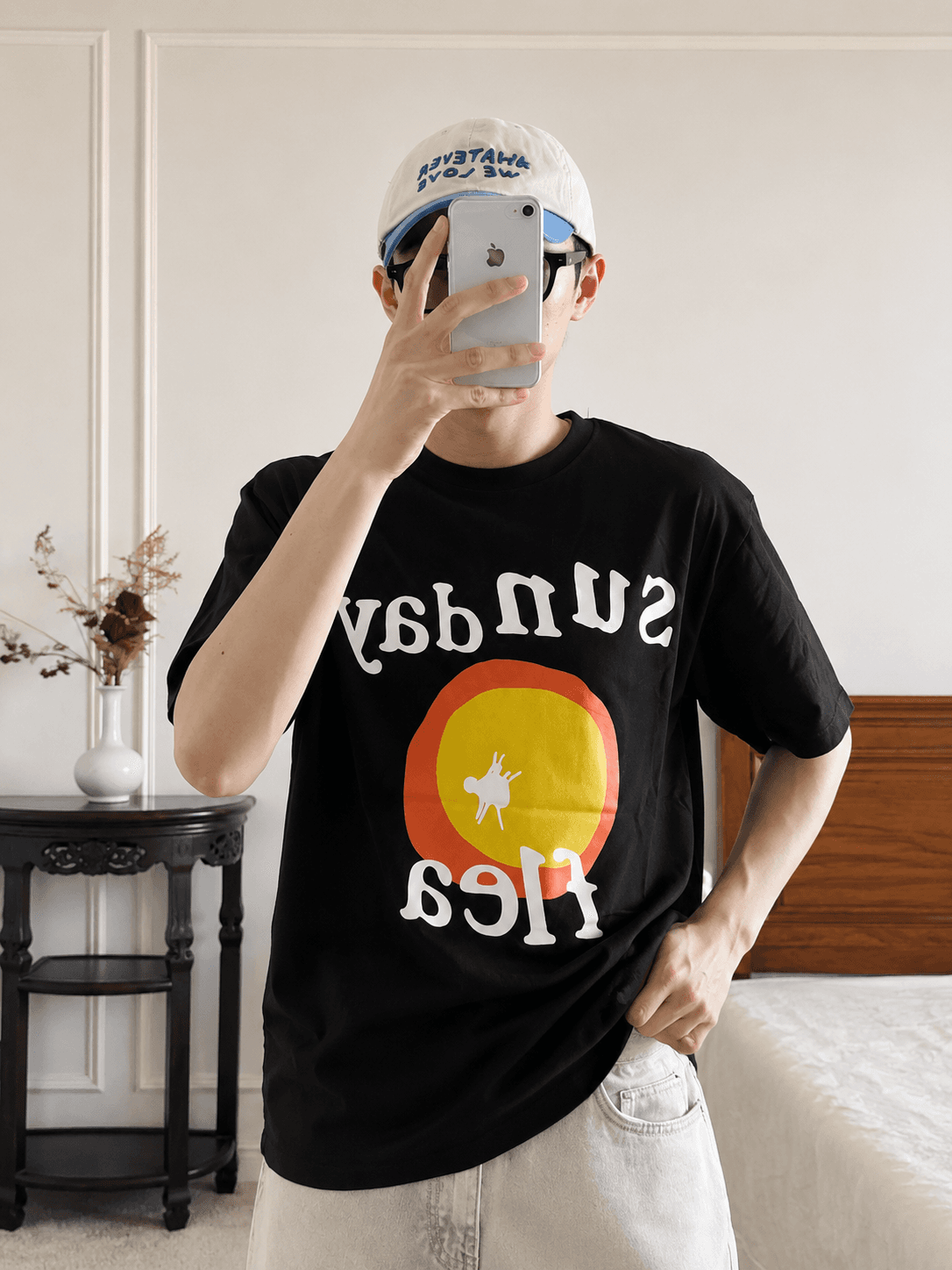 正韓黑色Sunday星期日塗鴉短袖字母T恤