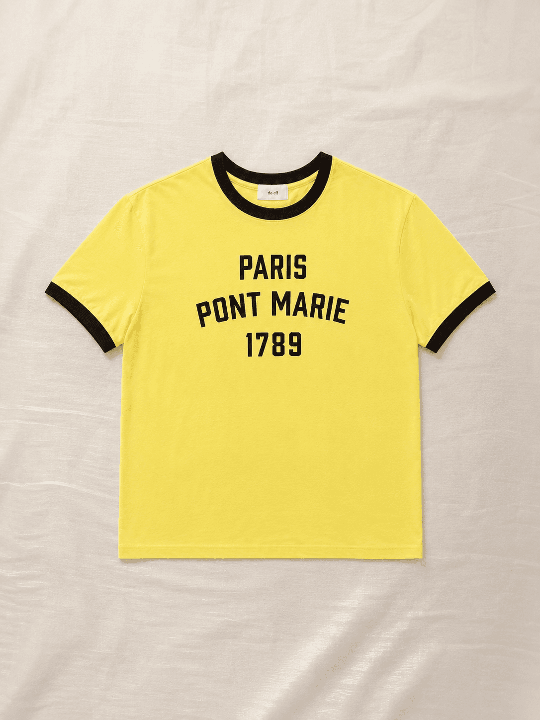 正韓黃色Paris撞色短袖滾邊T恤 styled