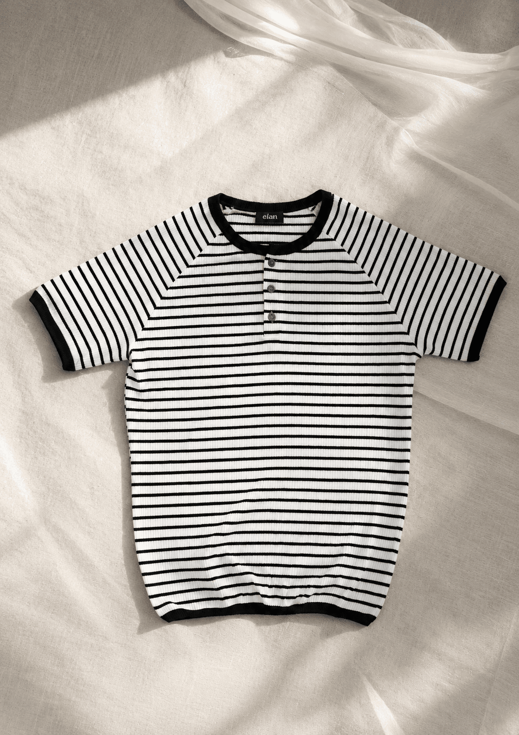 海軍條紋華夫格短袖亨利衫 styled